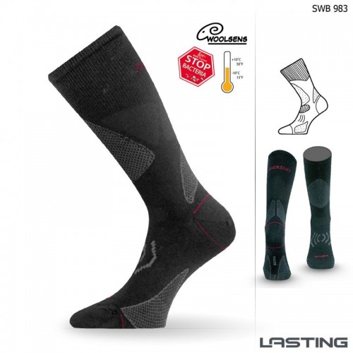 LASTING SWB trekingové a běžkařské merino ponožky prodloužené 983 (černá)