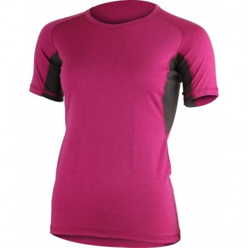 LASTING Lila merino dámské tričko krátký rukáv 4558 (růžová/tm.šedá) (gramáž 160g/m2, vlákno 18mikronů)