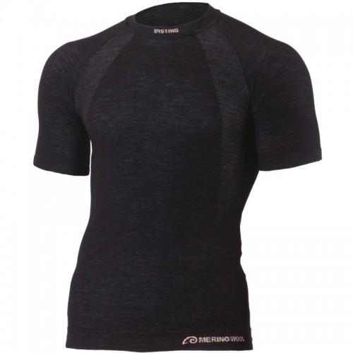 LASTING Wabel bezešvé merino pánské tričko krátký rukáv 9090 (černá) (gramáž 120g/m2, vlákno 16mikronů)