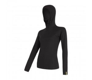 SENSOR Merino Double Face dámské triko dlouhý rukáv s kapucí (černá)