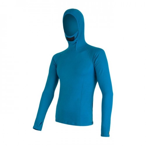 SENSOR Merino Double Face pánské triko dlouhý rukáv s kapucí (modrá)
