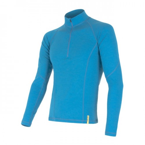 SENSOR Merino Double Face pánské triko dlouhý rukáv stojáček zip (modrá)
