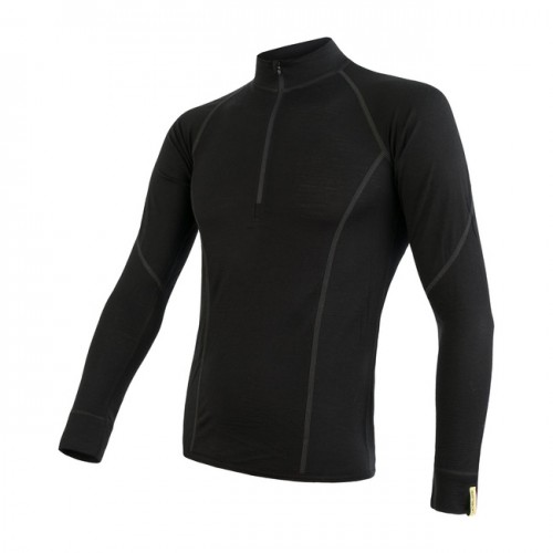 SENSOR Merino Active pánské triko dlouhý rukáv stojáček zip (černá)