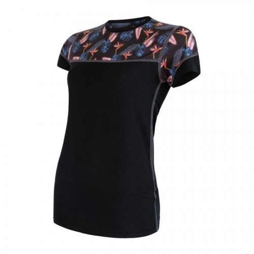 SENSOR Merino Active Impress dámské triko krátký rukáv (černá/floral)
